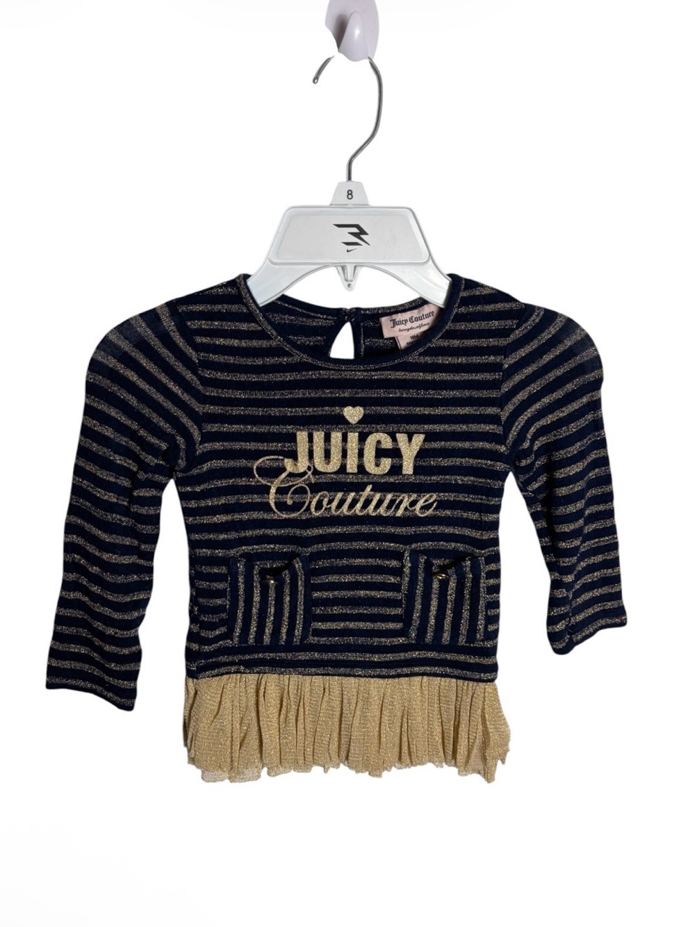 Juicy couture navy & gold striped fringe hem blouse size 18 Months